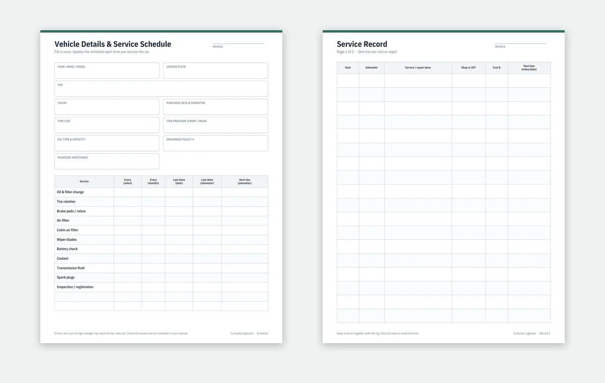 Vehicle details and service record pages